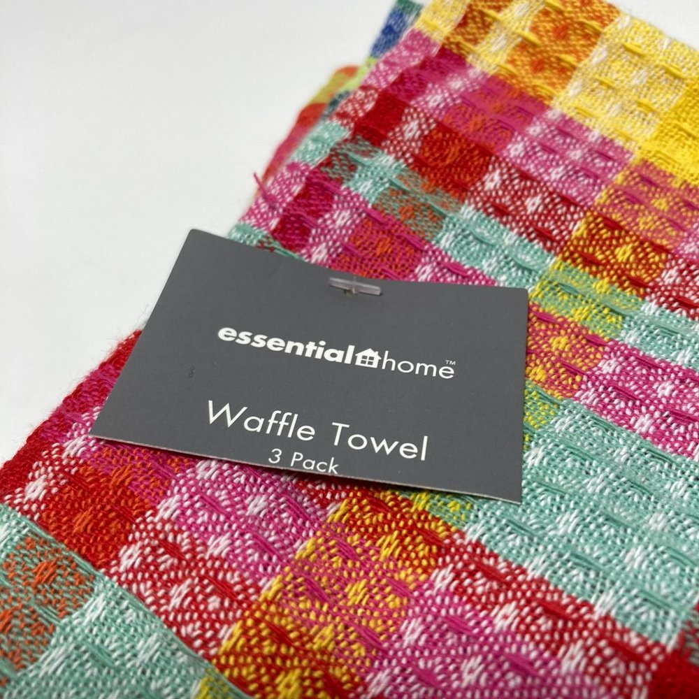 100% Cotton Kitchen Towels Waffle Spring Colors Pink Yellow Green - Picture 6 of 13